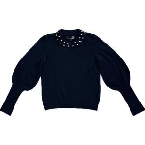 Love Moschino Wool Cashmere Sweater Balloon Sleeve Pearl Crewneck Size S